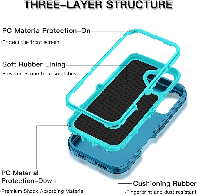 for iPhone 17 Case [Compatible with MagSafe][Without Screen Protector] Heavy Duty Protective Shockproof 3-Layer Tough Rugged Cover for Apple iPhone 17 6.3",Turquoise