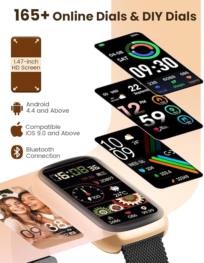 RUXINGX Fitness Tracker, Smart Watches for Women with Heart Rate Monitor, Sleep and Step Tracker, 20+ Sport Modes Fitness Watch for Women, Smart Watch for Android Phones & iPhones