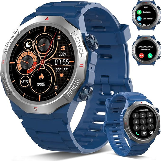 Military Smart Watches for Men(Answer/Make Calls), 1.39" HD Fitness Watch, 24/7 Heart Rate Sleep Monitor, Smart Watch for Men 110+ Sport Modes, 30Day, IP68 Waterproof Smartwatch for Android iOS, Blue