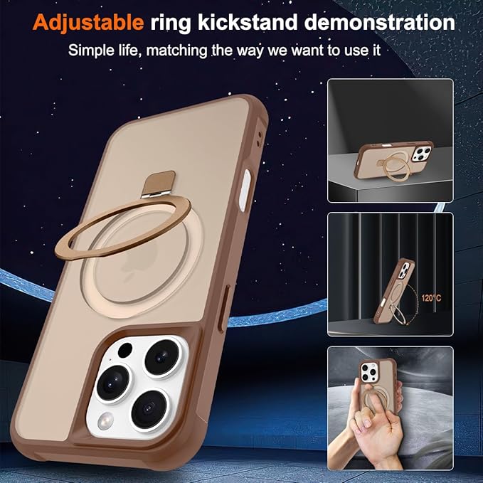 Magnetic Compatible with iPhone 16 Pro Max Case with Stand [Military Grade Drop Tested][Compatible with Magnet] Ring Translucent Slim Hard Back Soft Edge, Desert Gold