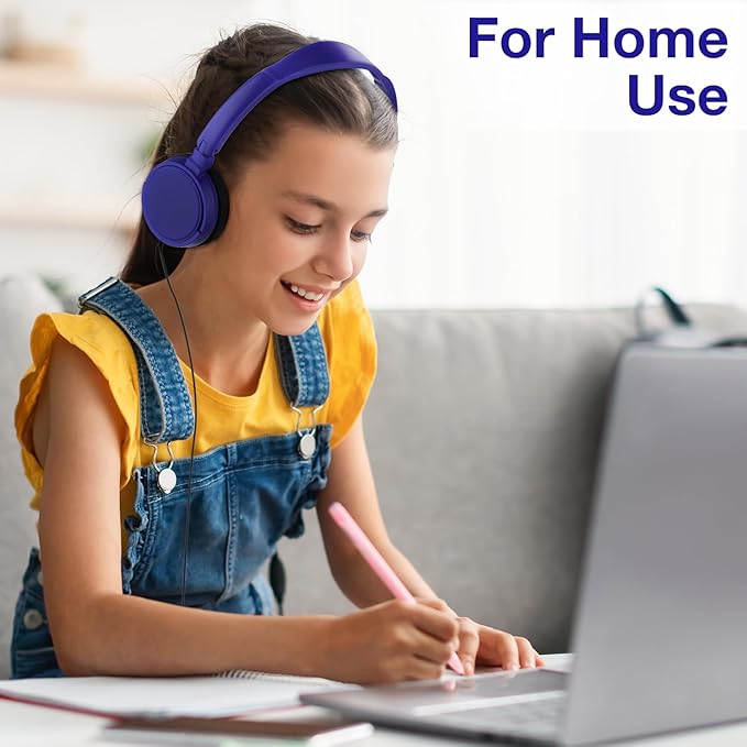 Yunsailing 18 Pack Classroom Headphones Bulk Student Wired Class Headphones Set for Kids School with Individually Wrapped Adjustable Over Ear Head Earbuds(Navy Blue)