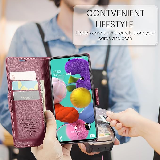 for Samsung Galaxy A51 4G Case, Premium PU Leather Wallet Case Flip Cover with [RFID Blocking][Card Holder][Stand Function] for Samsung Galaxy A51 4G (Non 5G Version), Red