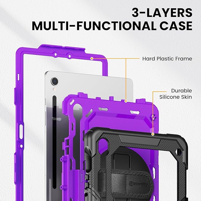 Timecity Case for Samsung Galaxy Tab S10 FE/ S9 FE 5G 10.9 Inch/ S9 11 Inch - Heavy Duty Protective Cover with Screen Protector, Rotating Stand, Shoulder Strap & S Pen Holder | Kids-Friendly, Purple