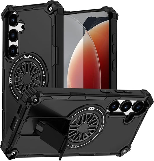 Magnetic Case for Galaxy S24 Plus/S25 Plus, Built-in Stand [Compatible with Mag-Safe] Shockproof Protective Cover Case for Samsung Galaxy S24 Plus/S25 Plus Black
