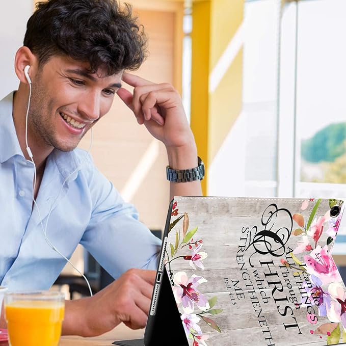 Case for Samsung Galaxy Tab A9 Plus 11 inch 2023，Slim Fit Foldable Standing Cover Case with Auto Sleep/Wake for Galaxy Tab A9+ 11’2023 (SM-X210/X216/X218)，Philippians 4-13 Watercolor Flowers