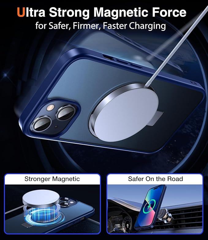 3-in-1 [Magnetic+Kickstand+Ring Holder] for iPhone 13 Case, iPhone 14 Case Compatible with MagSafe, Phone Case iPhone 13/14 with Stand Military Shockproof Protective Magnetic Cover Blue