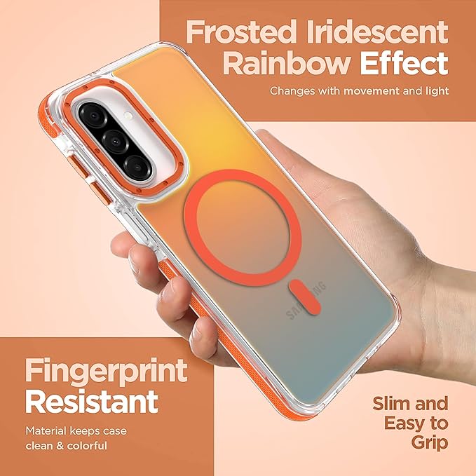 MOWIME Magnetic Case for Samsung Galaxy A17 5G [Compatible with Magsafe] [Cute Fashion Fluorescent Design] [1 Screen Protector] Slim Translucent Matte Case for Galaxy A17 5G 6.7", Orange