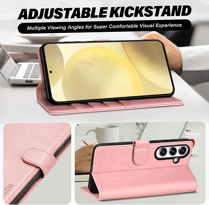 TUCCH Wallet Case for Galaxy S25 Plus 5G, Magnetic PU Leather Kickstand [RFID Blocking] Card Slot Folio Cover with [TPU Shockproof Inner Shell] Compatible with Galaxy S25 Plus 6.7" 2025, Rose Gold