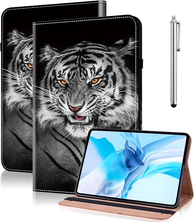 Tablet Case for Lenovo Tab Plus 11.5 Inch 2024, Multi-Angle Viewing Premium PU Leather Case with Hand Strap & Card Slots/Holder for 11.5" Lenovo Tab Plus 2024 Release - Black Tiger