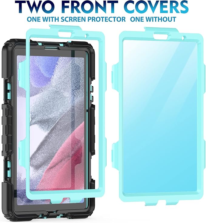 Timecity Case for Samsung Galaxy Tab A7 Lite Case 8.7 inch 2021 (SM-T220/T225/T227), Durable Sturdy Protection Case with Screen Protector 360° Rotating Stand Handle Shoulder Strap - Light Blue