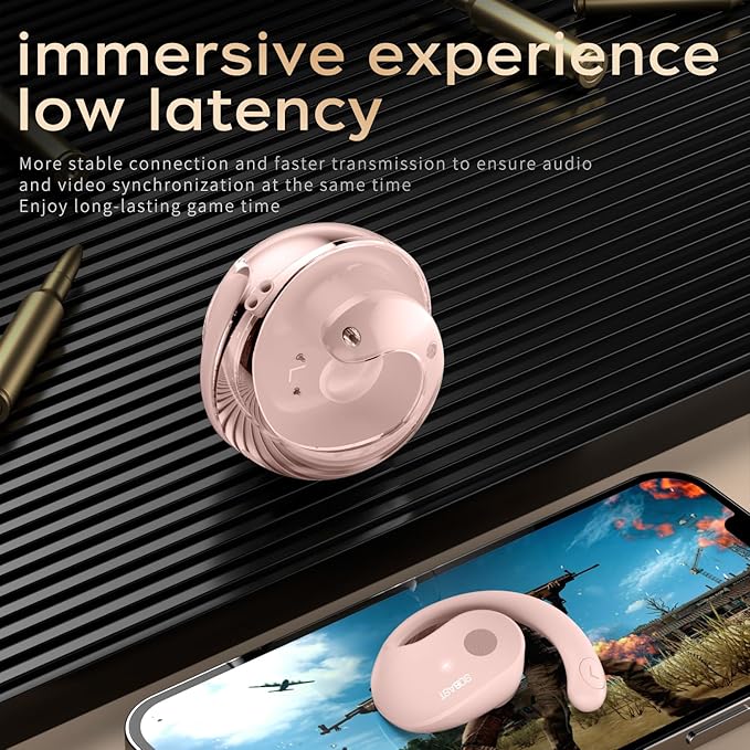 Open Ear Wireless Hanging Earbuds, Ideal for Workout, Non - in - Ear Design with Wireless Connectivity, Sports - Oriented with Ultra - Long Battery Life, Spherical Shape, Pink