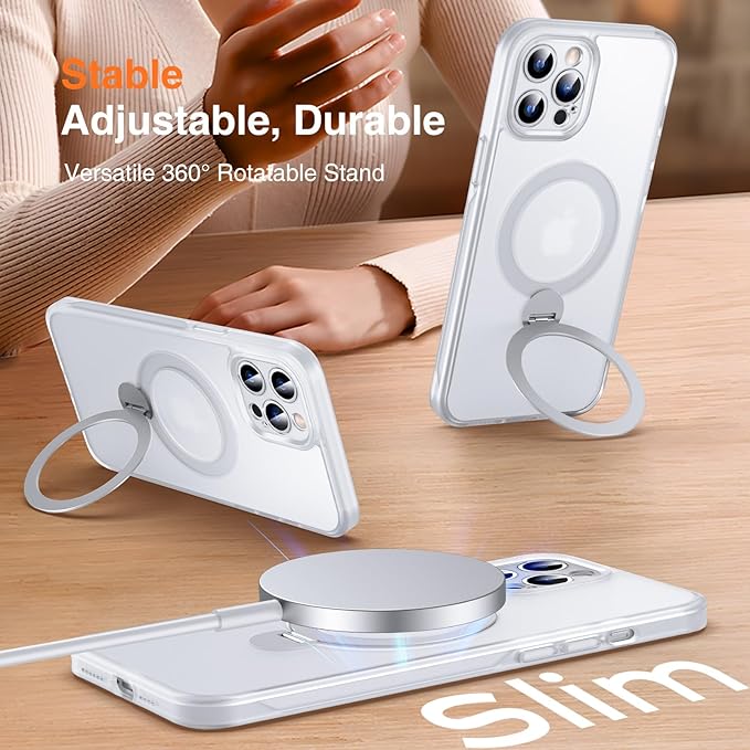 360° O-Ring MagStander for iPhone 12 Pro Max Case with Magnetic Kickstand Ring Holder [Compatible with MagSafe][360°Rotate Stand][Military Shockproof] iPhone 12 Pro Max Phone Cover Matte Clear