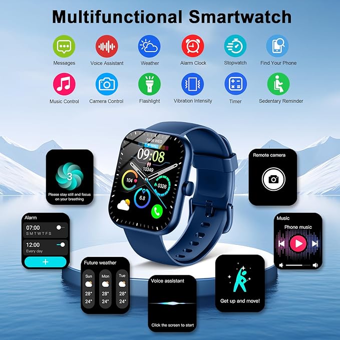 Smart Watch for Men Women (Answer/Make Calls), 1.96" HD Fitness Smartwatch 2025, 110+ Sports Modes, Heart Rate/Sleep/Spo2 Monitor, IP68 Waterproof Step Counter, Activity Tracker for Android iOS, Blue