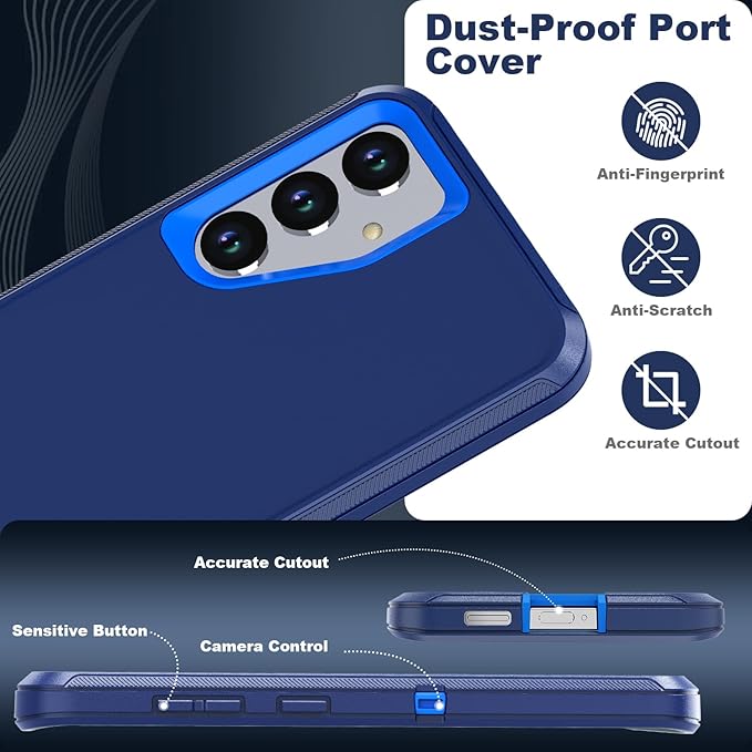 Designed for Samsung Galaxy S24/S25 Case [with Privacy Screen Protector] 3-Layer Full Body Protection Rugged Shockproof Heavy Duty Phone Case Cover, Navy Blue