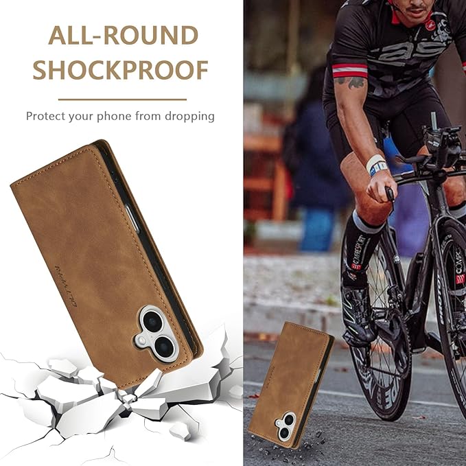 QLTYPRI for iPhone 16 Plus Case Wallet with Card Holder, Vintage PU Leather Kickstand Magnetic Closure Shockproof Folio Book Cover Case for iPhone 16 Plus - Retro Brown