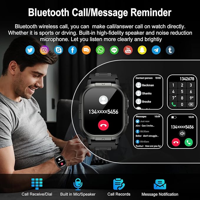 Smart Watch for Men Fitness Tracker: Make/Answer Call Military Smart Watches for Men Digital Watches Run Waterproof Smartwatch Android Phones iPhone Samsung Compatible Heart Rate Monitor Orange Black