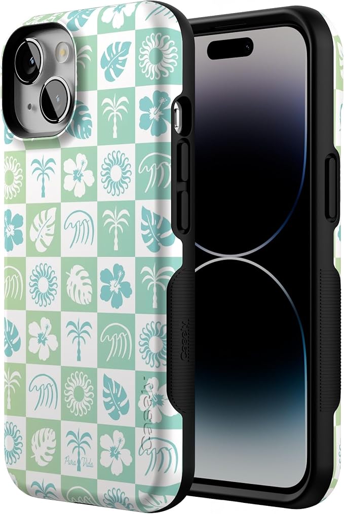 Casely iPhone 14 Case | Coastal Checkers | Pura Vida Floral | Compatible with MagSafe | Bold Protective Design