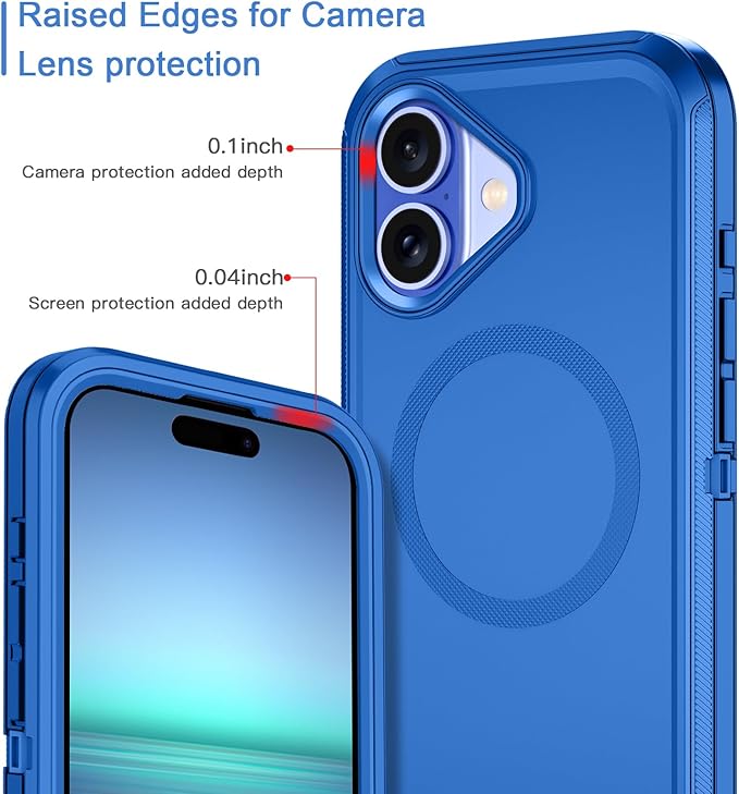 for iPhone 16 Case [Compatible with MagSafe] Shockproof 3-Layer Full Body Protection [Without Screen Protector] Rugged Heavy Duty Cover Case for Apple iPhone 16 6.1",Sea Blue