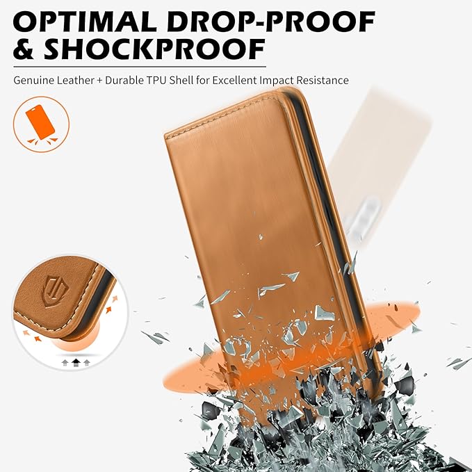 SHIELDON Case for Galaxy S25 Plus 5G, Genuine Leather Wallet Case, RFID Blocking Credit Card Holder Kickstand Magnetic Folio Protective Cover Compatible with Galaxy S25+ 6.7" - Retro Light Brown