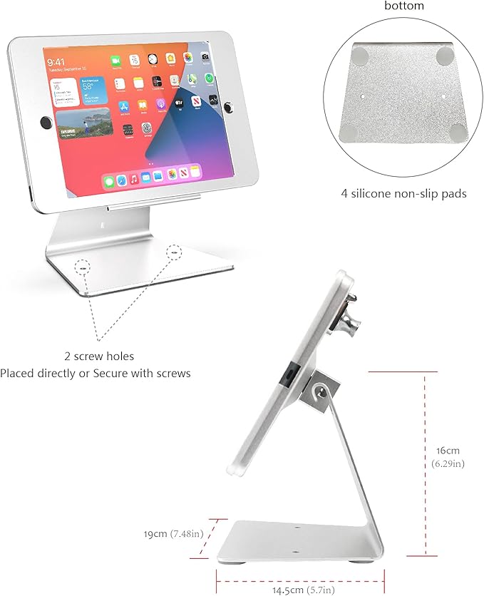 Desktop Anti-Theft Security Kiosk Stand Holder Enclosure for iPad 10.2-Inch (9th Gen.2021,8th Gen.2020,7th Gen.2019),with Lock & Key,Flip & 360°Rotating Horizontal or Vertical Design(Silver)