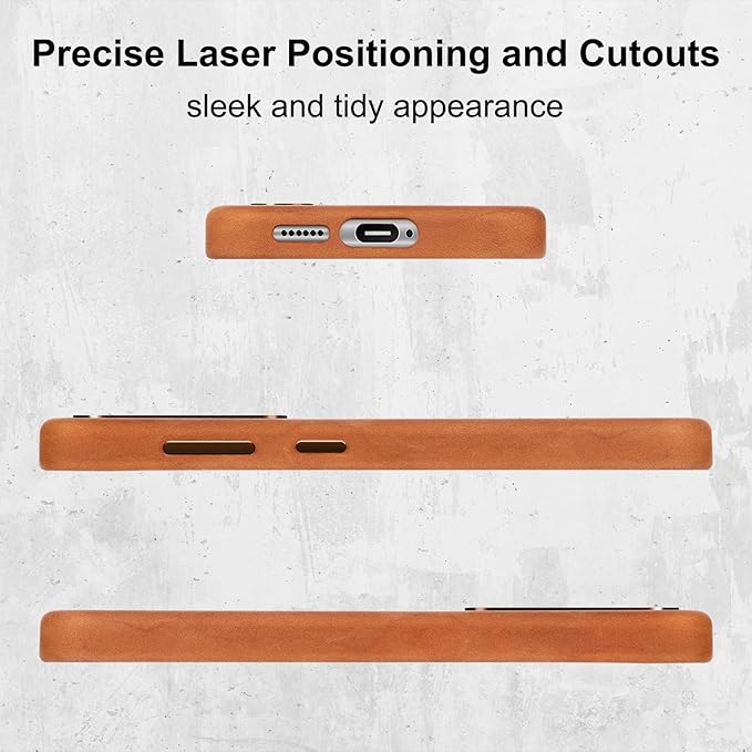 Belemay Leather Case for Samsung Galaxy S24 Compatible with Magsafe - Premium Crazy Horse Leather [Vintage Aesthetics] Unique Patina, Comfort Grip, Metal Buttons, Slim&Soft Cover (6.2") Tan Brown