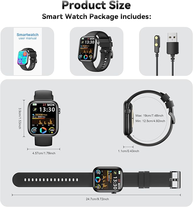 Smart Watch for Men Women, 1.83" Fitness Watch (Answer/Make Call), Smartwatch with Heart Rate/Blood Pressure, Sleep Tracker, Pedometer, 120+ Sport Modes,IP68 Waterproof Fitness Tracker for Android IOS