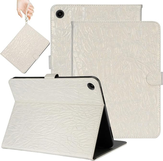 Elegant Case for Samsung Galaxy Tab A9 Plus 11 Inch 2023（Model: SM-X210/X216/X218）, Premium Leather Crocodile Cover | Stand | Card Pockets| Wrist Strap| S Pen Holde (Creamy White)