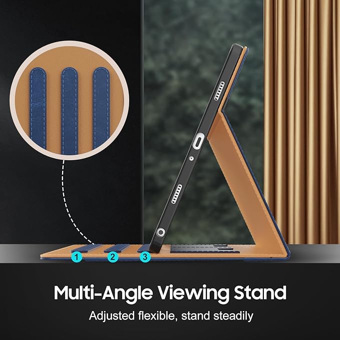 OKP Case for Samsug Galaxy Tab A9+ Plus 11 inch 2024(SM-X210/X216/X218), PU Leather Folio Cover with Multi-Angle Stand//Pen Holder, Auto Wake/Sleep Case for Galaxy A9+ 11" Tablet (Navy Blue)