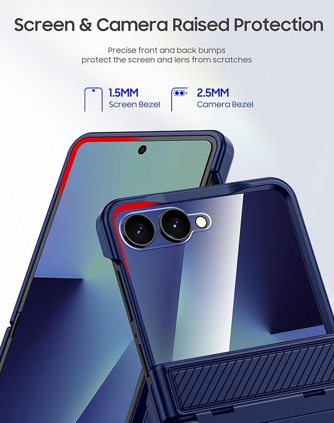 for Samsung Galaxy Z Flip 7 Case Wallet RFID Card Holder&Hinge Protection&HD Screen Protector, Full Body Shockproof Cover for Galaxy Z Flip 7(Blue)