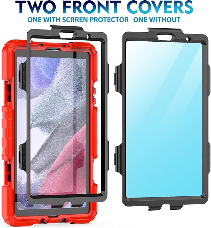 Timecity Case for Samsung Galaxy Tab A7 Lite 8.7'' 2021 (SM-T220/T225/T227), Full-Body Shockproof Protection Case with Screen Protector & 360 Rotating Stand Hand Strap - Red