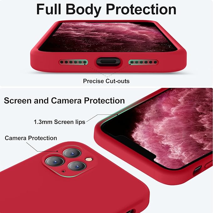 Vooii Compatible with iPhone 11 Pro Max Case, Upgraded Liquid Silicone with [Flat Edges] [Camera Protection] [Soft Anti-Scratch Microfiber Lining] Phone Case for iPhone 11 Pro Max - Red