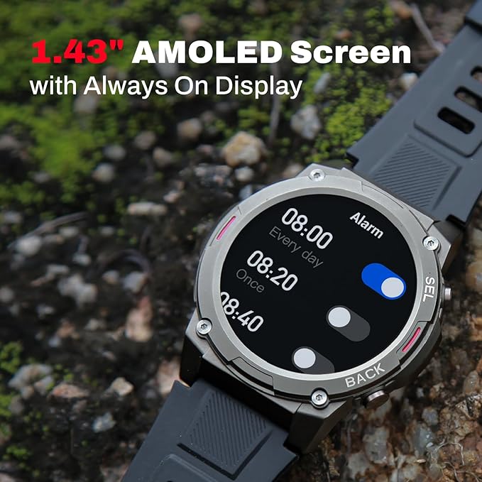 Smart Watch,1.43" AMOLED Display,70+ Days Battery Life,100+ Sports Modes Rugged Military Smartwatch for Android iPhone(Call Receive/Dial),100M Waterproof Fitness Tracker Heart Rate Monitor