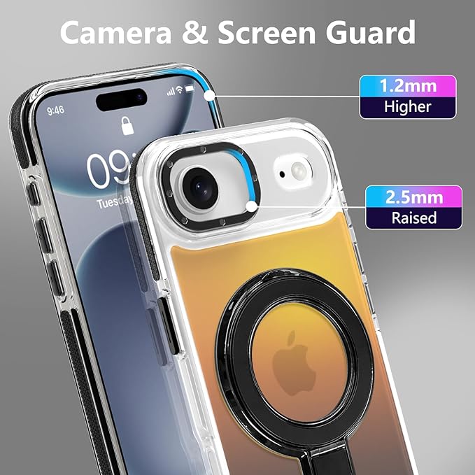 MOWIME Magnetic for iPhone Air Case with Stand [Compatible with Magsafe] [Cute Fashion Fluorescent Design] [1 Screen Protector] Slim Translucent Matte Case for iPhone Air 6.5" 2025, Black