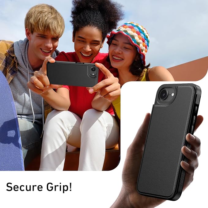 FUNMIKO for iPhone 16e Wallet Case with Card Holder, RFID-Blocking, Military-Grade Protection & UV-Printed Artwork, Magnetic Closure with Leather Kickstand - Black