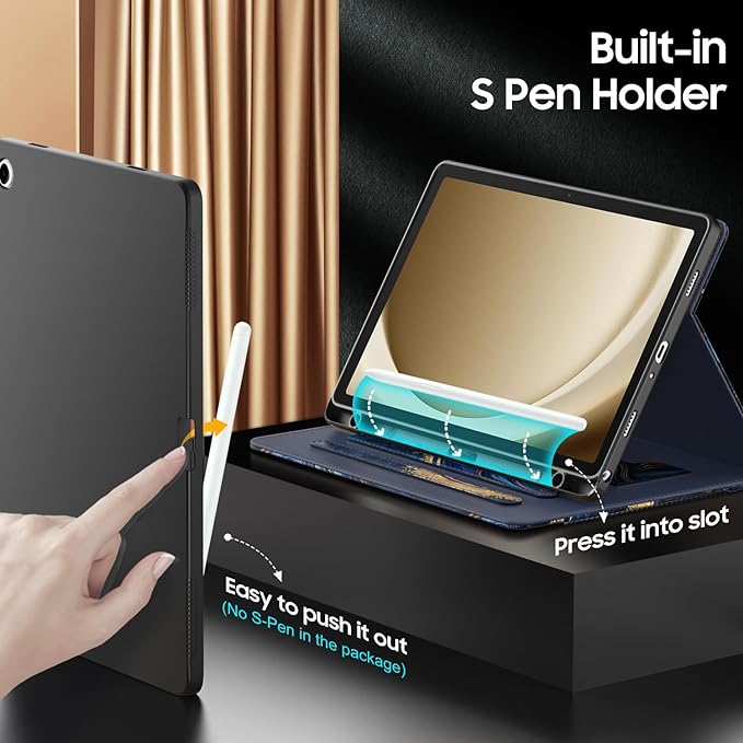 OKP Case for Samsug Galaxy Tab A9+ Plus 11 inch 2024(SM-X210/X216/X218), PU Leather Folio Cover with Multi-Angle Stand//Pen Holder, Auto Wake/Sleep Case for Galaxy A9+ 11" Tablet (Marble Oceanblue)