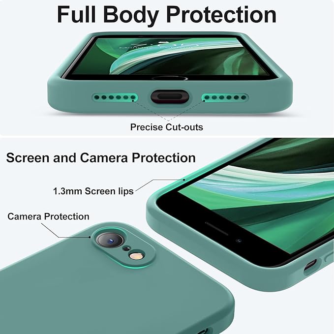 Vooii for iPhone SE Case 2022/3rd/2020,iPhone 8/7 Case, Upgraded Liquid Silicone with [Flat Edges] [Camera Protection] [Soft Anti-Scratch Microfiber Lining] Phone Case for iPhone SE - Pine Green