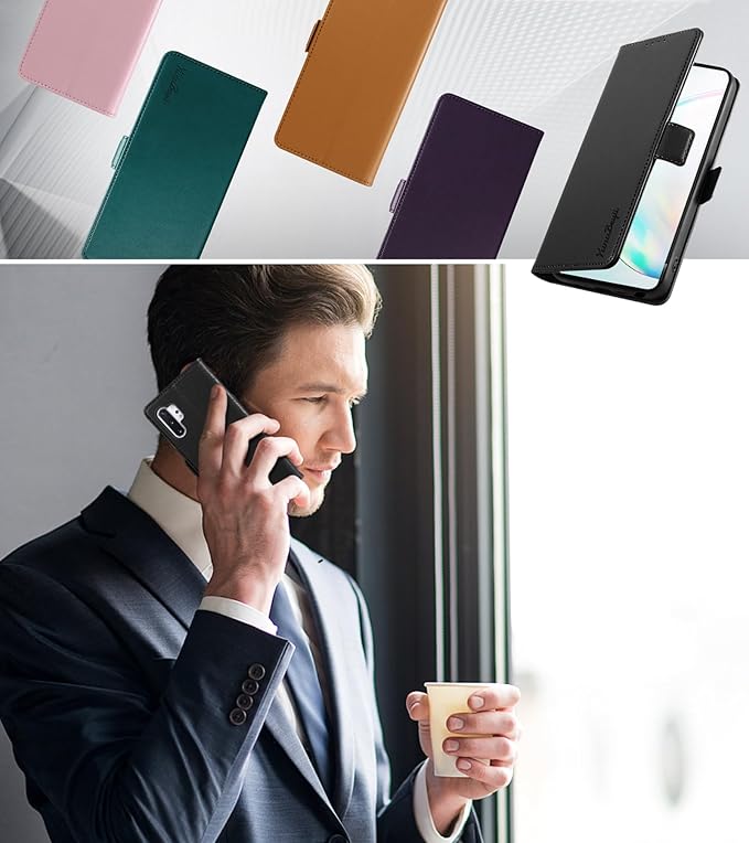 Wallet Flip Case for Samsung Galaxy Note 10 Plus/Note10+ - [RFID Blocking] Luxury PU Leather Card Holder Magnetic Phone Cover with Kickstand,Shockproof Protective Case,Black