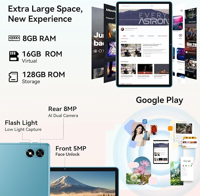 Tablet 11 inch Android 15 Tablets, 24GB RAM + 128 Storage(Expandable up to 2TB), Android Tablet with Case, Octa-Core, IPS HD Display, 13 MP Dual Camera, 8000mAh, 5GWiFi, GPS, Bluetooth 5.0 (Blue)