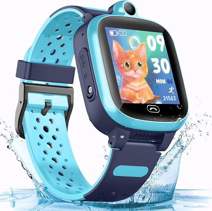 Kids 4G GPS smart watch for boy girl 3-15 years old Global Real-Time tracking watches Waterproof Cell Phone watch Child Video Chat Device SOS Alarm Camera Geo-Fence Pedometer Anti-Lost Tracker Locator