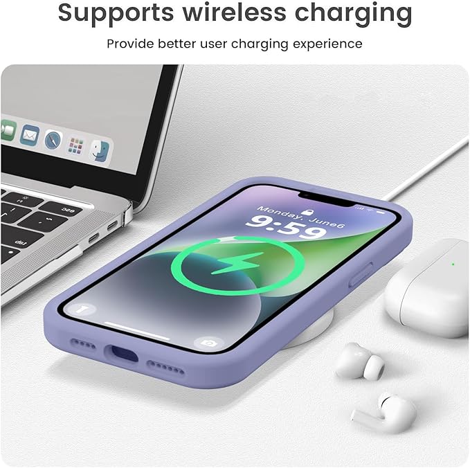 Vooii Compatible with iPhone 13 Pro Max Case, Liquid Silicone Upgrade [Camera Protection] [Soft Anti-Scratch Microfiber Lining] Shockproof Phone Case for iPhone 13 Pro Max 6.7 inch - Lavender Grey