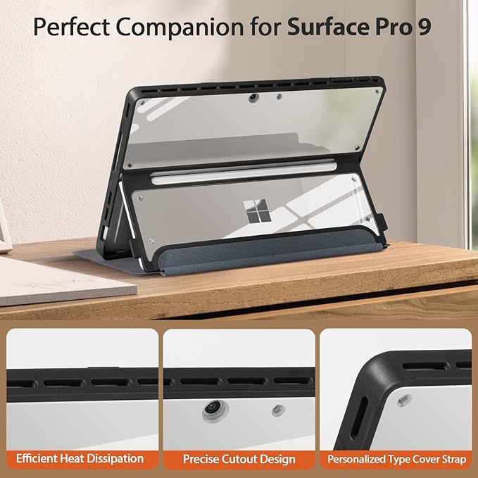 CoBak Case for Surface Pro 2024 Copliot PC 11th Edition - for Microsoft 13 Inch Tablet, Fits Keyboard and Kickstand with Multiple Angle (Black, Pro 11/10/9/8/X)