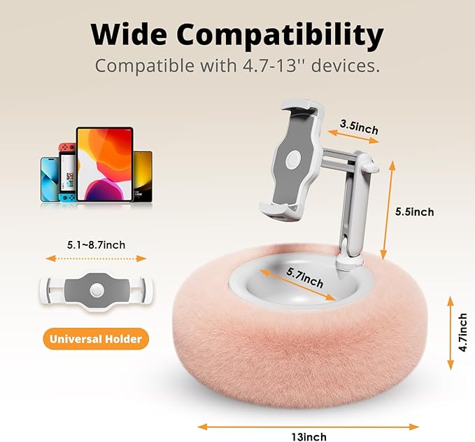 Tablet Pillow Stand for Reading, Adjustable Tablet Stand Phone Holder for Bed with Detachable Snack Bowl, Fits 4.7"-13" Kindle/Phones/Tablets, Watch Videos, Stream Media, Pink