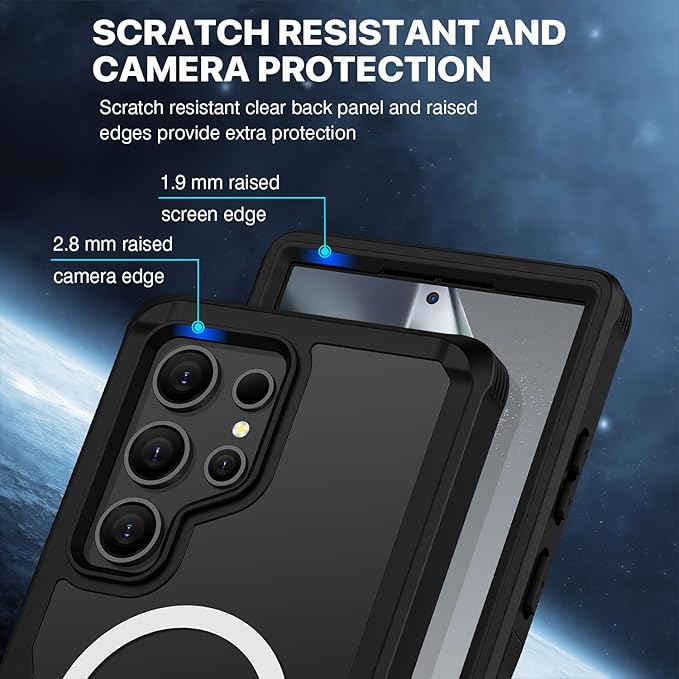 CENHUFO Magnetic Privacy for Samsung Galaxy S24 Ultra Case, Full Body Phone Case with Built-in Privacy Screen Protector and Camera Lens Cover, Anti Peep Shockproof Protective Clear Bumper - Black