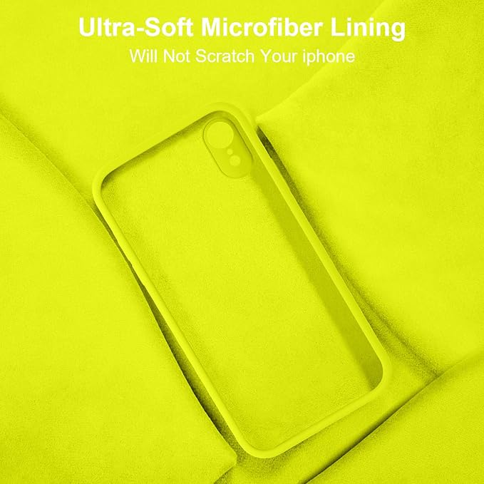 Vooii Compatible with iPhone XR Case, Upgraded Liquid Silicone with [Flat Edges] [Camera Protection] [Soft Anti-Scratch Microfiber Lining] Phone Case for iPhone 10 XR 6.1 inch - Neon Lemon