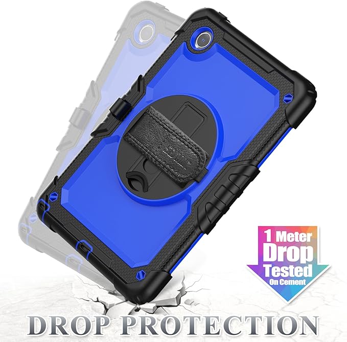 SEYMAC stock Tablet Case for Lenovo Tab M11 (TB-330FU/TB-330XU) 11 inch Drop-Proof Protection Cover with 360° Rotate Stand & Strap [Pen Holder] & Screen Protector/K11/Xiaoxin Pad 2024, Blue+Black