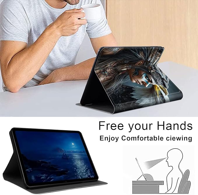 Case for Samsung Galaxy Tab A9 8.7-Inch 2023, Slim PU Leather Stand Cover with Auto Wake/Sleep, Multi-Angle Viewing & Shockproof, Native American Woman