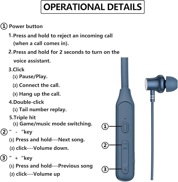 Neckband Bluetooth Headphones，V5.2 with Microphone, 35 Hours Playtime, in-Ear Bluetooth Neckband Headphones，IPX7 sweatproof deep bass is Used for Music Phone Sports. (Blue)