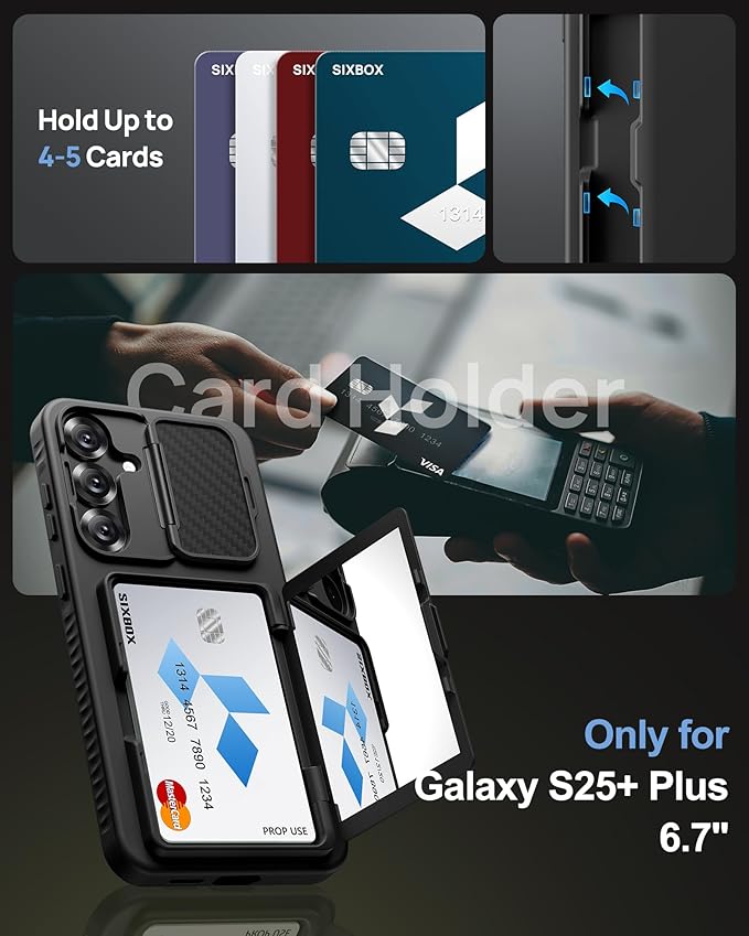 for Samsung Galaxy S25+ Plus Case Wallet, Built-in Stand & Card Holder & Camera Cover, Full Body Protective Rugged Multifunctional Wallet Kickstand Phone Cover Case for S25+ Plus 2025, Black