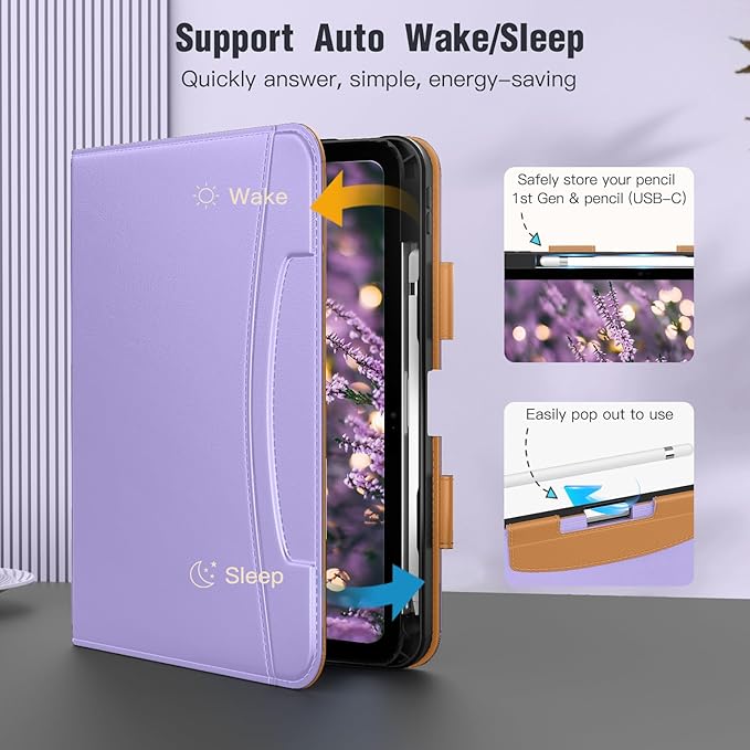 MoKo for iPad (A16) 11th Generation Case 11 inch 2025, iPad 10th Generation Case 10.9" 2022 with Pencil Holder & Pocket, Premium Leather Folio Stand Cover, Multiple Viewing Angles, Light Purple