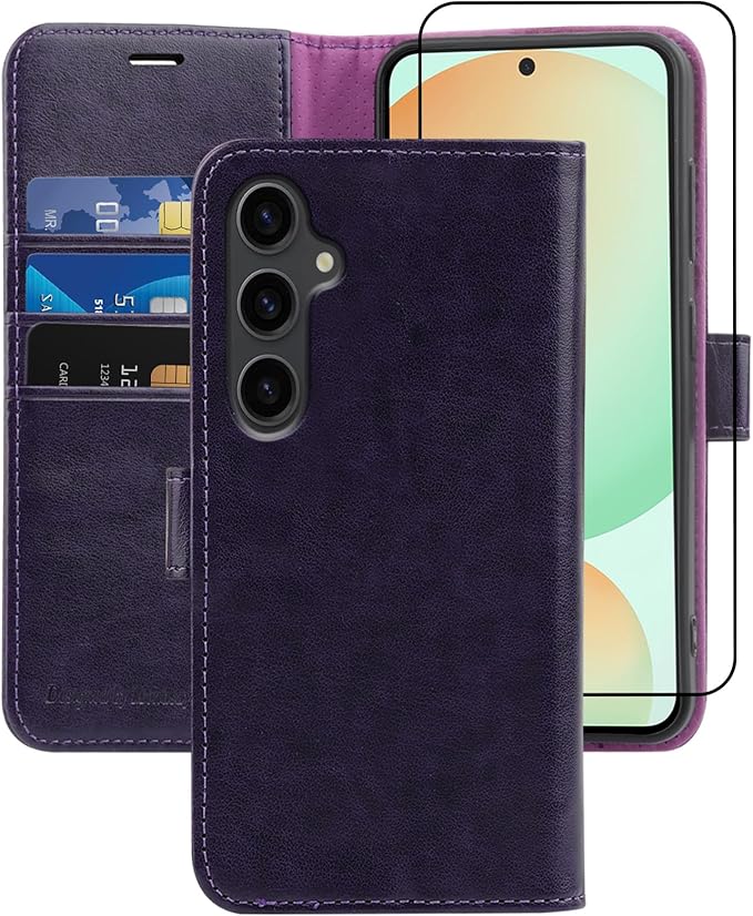 MONASAY Wallet Case Fit for Samsung Galaxy S24 FE 6.1 inch 5G,[RFID Blocking] Flip Folio Leather Cell Phone Cover with Credit Card Holder, Purple
